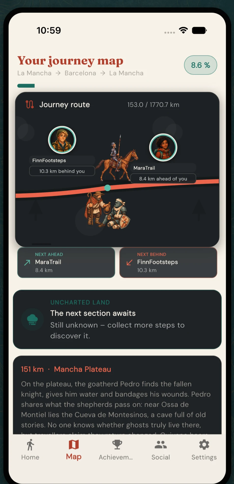 Trailbound map and friends screen