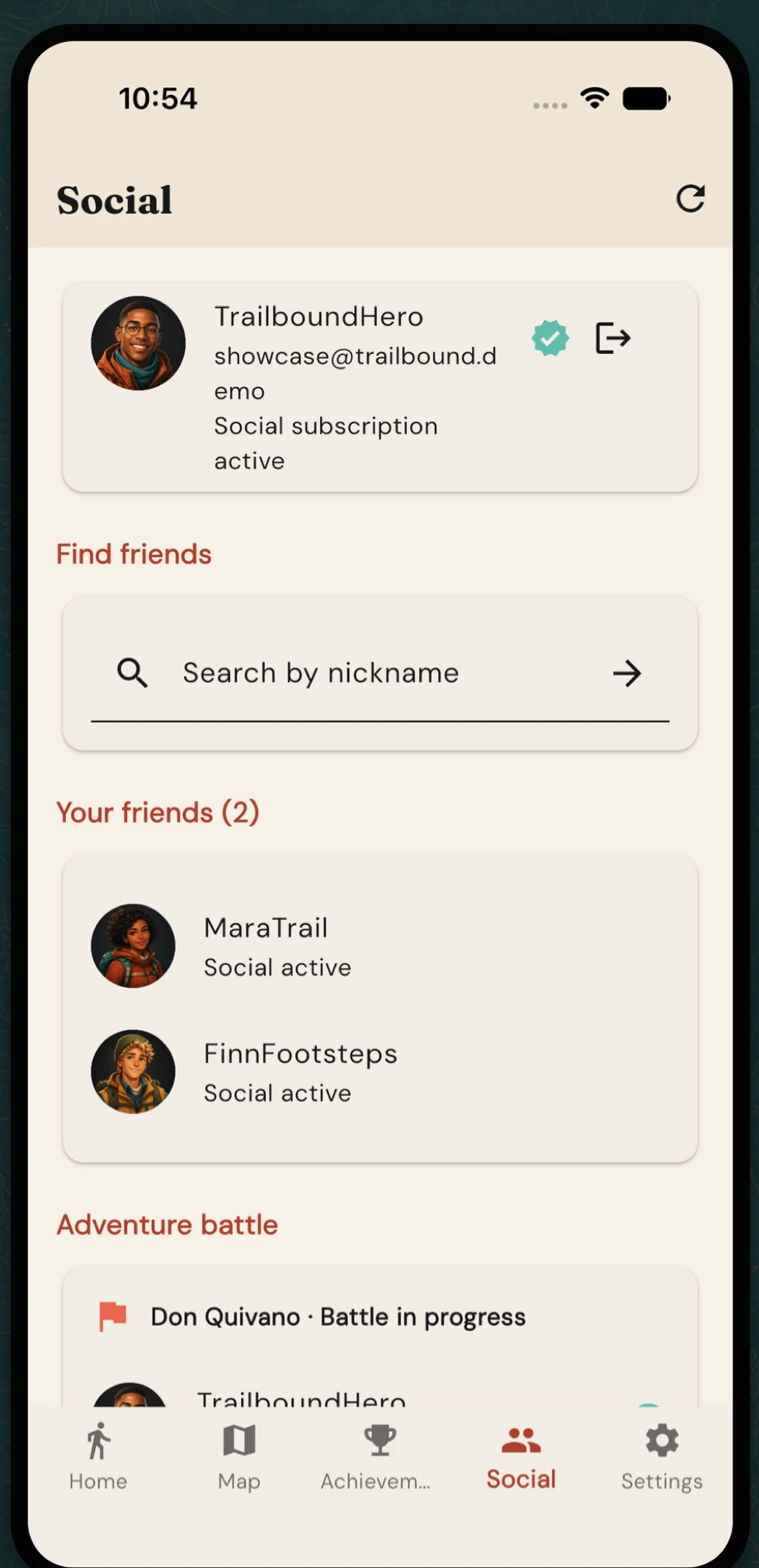 Trailbound social screen
